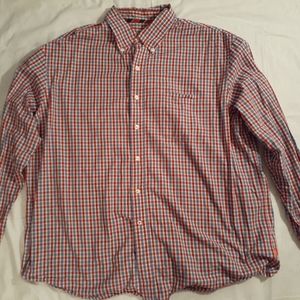 Izod Poplin Plaid Red, White, Blue Shirt Adult XL
